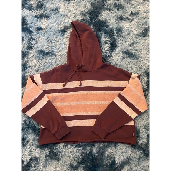 RVCA Tops - RVCA Women's Striped Pullover Hoodie Sweatshirt, Maroon Pink, Extra Large‎ XL